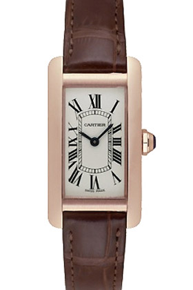 Cartier Tank Americaine Fashionable 18k Rose Gold Ladies Swiss Quartz Wristwatch-W2607456