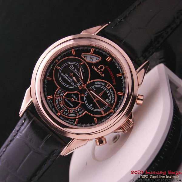 OMEGA DE VILLE CO-AXIAL CHRONOSCOPE Red Gold on Black Leather Strap OM77427 OMEGA DE VILLE CO-AXIAL CHRONOSCOPE Red Gold on Black Leather Strap OM77427