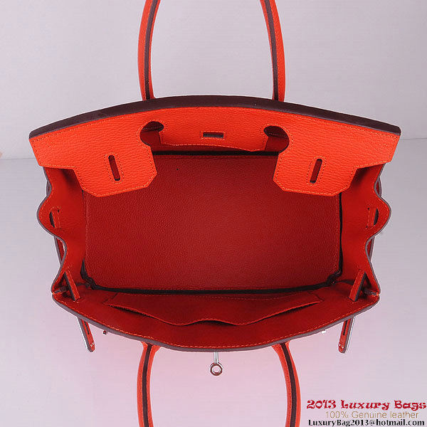 Hermes Birkin 30CM Tote Bags Orange Clemence Leather Silver