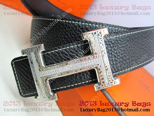 Hermes Calf Leather Diamond Belt HB118 Black Silver Hermes Calf Leather Diamond Belt HB118 Black Silver