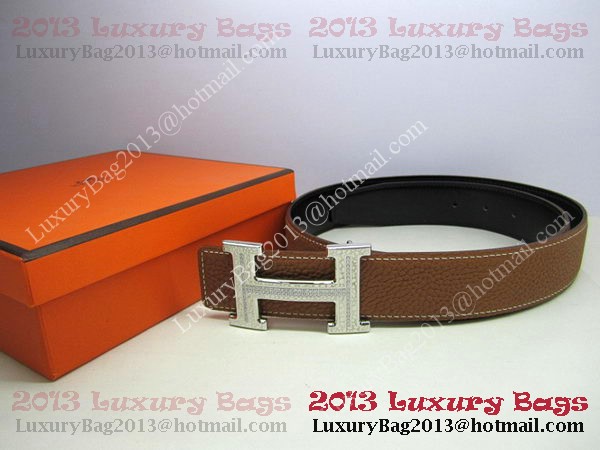 Hermes Calf Leather Diamond Belt HB118 Brown Silver Hermes Calf Leather Diamond Belt HB118 Brown Silver