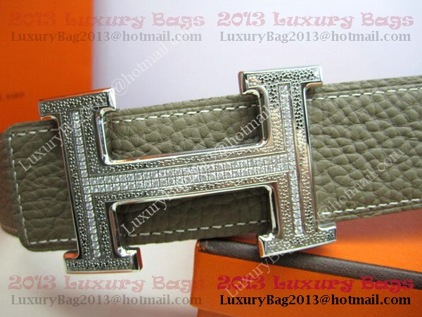 Hermes Calf Leather Diamond Belt HB118 Khaki Silver Hermes Calf Leather Diamond Belt HB118 Khaki Silver