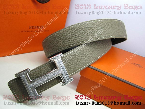 Hermes Calf Leather Diamond Belt HB118 Khaki Silver Hermes Calf Leather Diamond Belt HB118 Khaki Silver