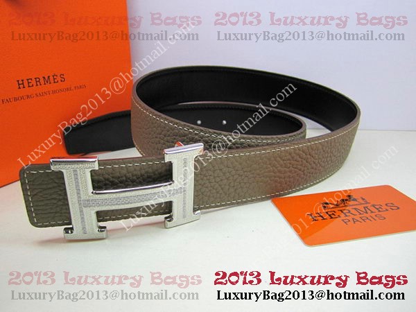 Hermes Calf Leather Diamond Belt HB118 Khaki Silver Hermes Calf Leather Diamond Belt HB118 Khaki Silver