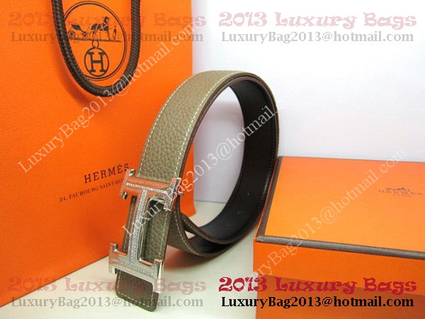 Hermes Calf Leather Diamond Belt HB118 Khaki Silver Hermes Calf Leather Diamond Belt HB118 Khaki Silver