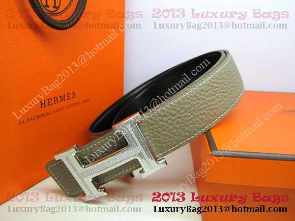 Hermes Calf Leather Diamond Belt HB118 Khaki Silver Hermes Calf Leather Diamond Belt HB118 Khaki Silver