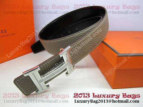 Hermes Calf Leather Diamond Belt HB118 Khaki Silver Hermes Calf Leather Diamond Belt HB118 Khaki Silver