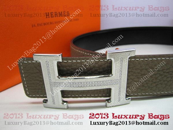Hermes Calf Leather Diamond Belt HB118 Khaki Silver Hermes Calf Leather Diamond Belt HB118 Khaki Silver