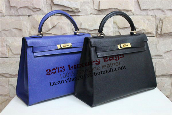 Hermes Kelly 32cm Shoulder Bag Blue Saffiano Leather K32 Gold