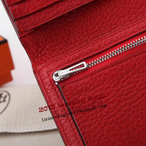 Hermes Bearn Japonaise Bi-Fold Wallet Grainy Leather A208 Red Hermes Bearn Japonaise Bi-Fold Wallet Grainy Leather A208 Red