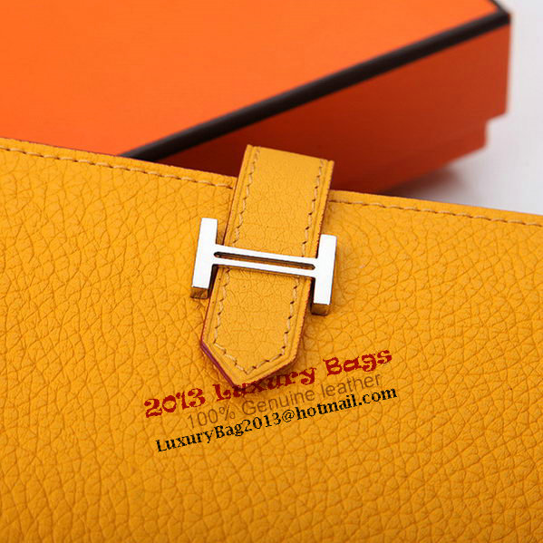 Hermes Bearn Japonaise Bi-Fold Wallet Grainy Leather A208 Yellow Hermes Bearn Japonaise Bi-Fold Wallet Grainy Leather A208 Yellow
