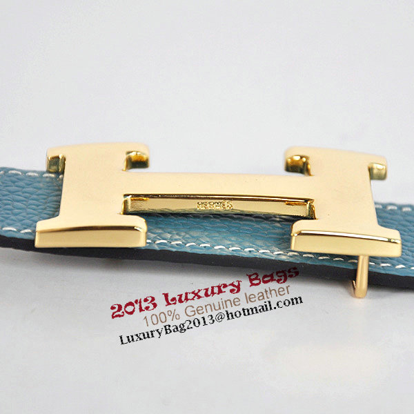 Hermes Bovine Jugular Veins In Blue Belt HR1007A Gold Hermes Bovine Jugular Veins In Blue Belt HR1007A Gold