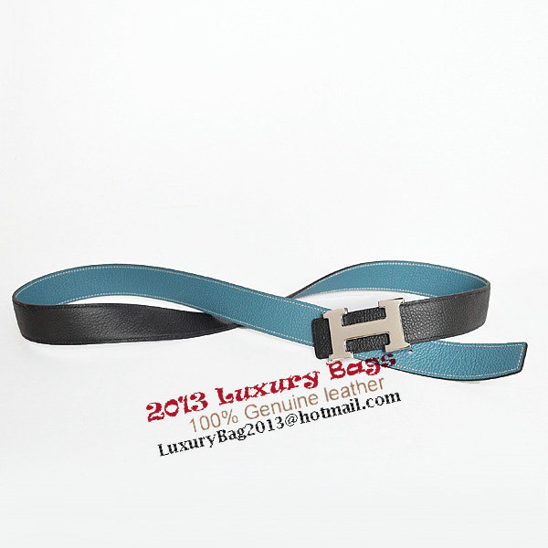 Hermes Bovine Jugular Veins In Blue Belt HR1007B Silver Hermes Bovine Jugular Veins In Blue Belt HR1007B Silver