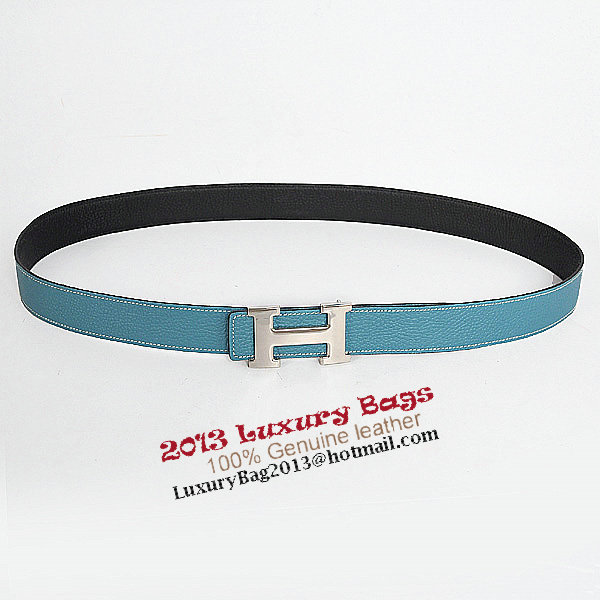 Hermes Bovine Jugular Veins In Blue Belt HR1007B Silver Hermes Bovine Jugular Veins In Blue Belt HR1007B Silver