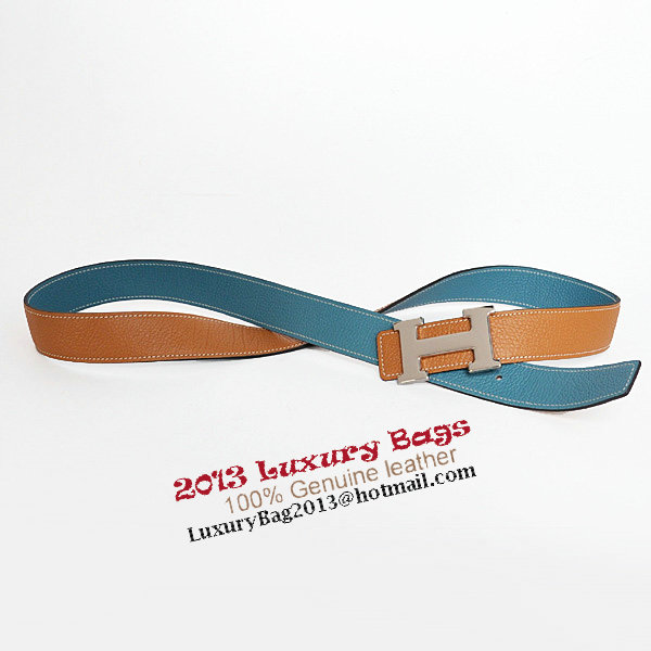 Hermes Bovine Jugular Veins In Blue Belt HR1010B Silver Hermes Bovine Jugular Veins In Blue Belt HR1010B Silver