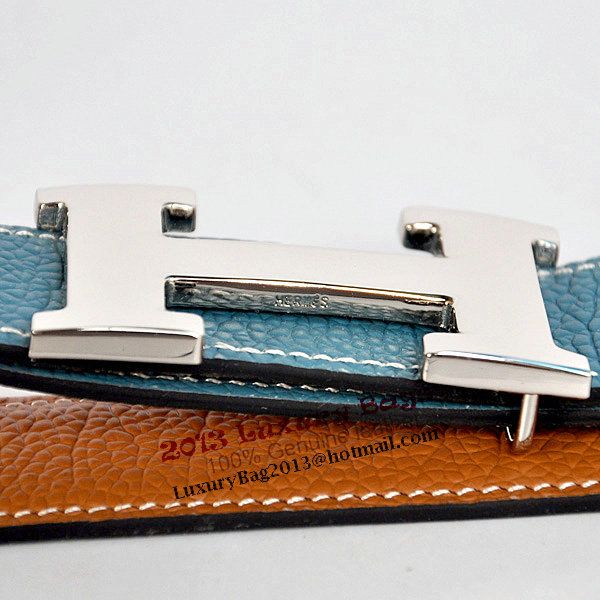 Hermes Bovine Jugular Veins In Blue Belt HR1010B Silver Hermes Bovine Jugular Veins In Blue Belt HR1010B Silver