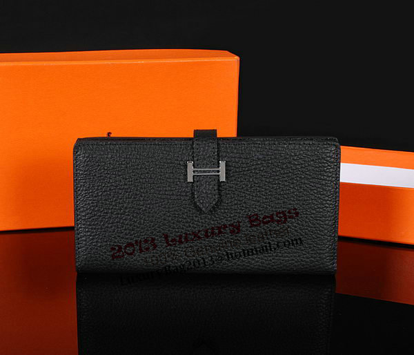 Hermes Bearn Japonaise Bi-Fold Wallet Original Leather A1018 Black Hermes Bearn Japonaise Bi-Fold Wallet Original Leather A1018 Black