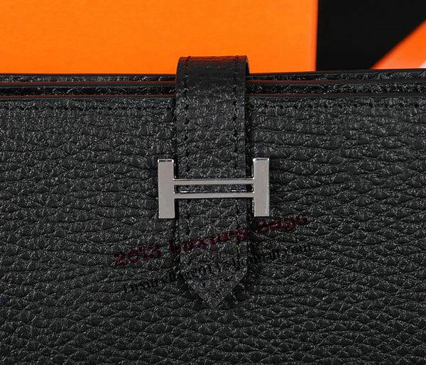 Hermes Bearn Japonaise Bi-Fold Wallet Original Leather A1018 Black Hermes Bearn Japonaise Bi-Fold Wallet Original Leather A1018 Black