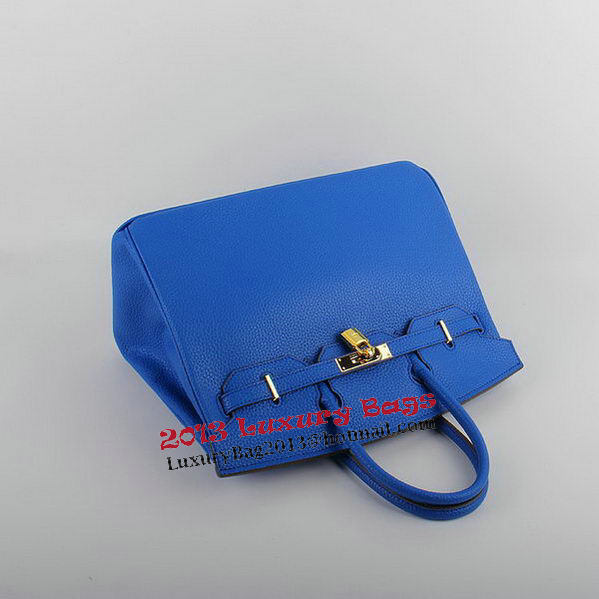 Hermes Birkin 35CM Tote Bags Blue Grainy Leather H-35 Gold