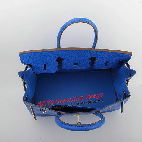 Hermes Birkin 35CM Tote Bags Blue Grainy Leather H-35 Gold