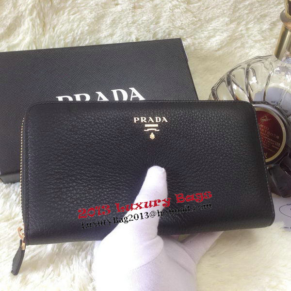 Prada Grainy Leather Large Zippy Wallets Black Prada Grainy Leather Large Zippy Wallets Black