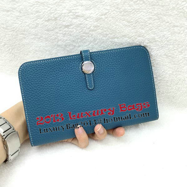 Hermes Dogon Combined Wallet Litchi Leather A508 Blue Hermes Dogon Combined Wallet Litchi Leather A508 Blue