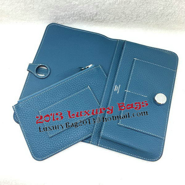 Hermes Dogon Combined Wallet Litchi Leather A508 Blue Hermes Dogon Combined Wallet Litchi Leather A508 Blue