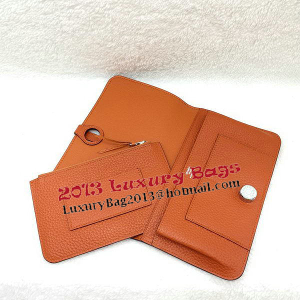 Hermes Dogon Combined Wallet Litchi Leather A508 Orange Hermes Dogon Combined Wallet Litchi Leather A508 Orange