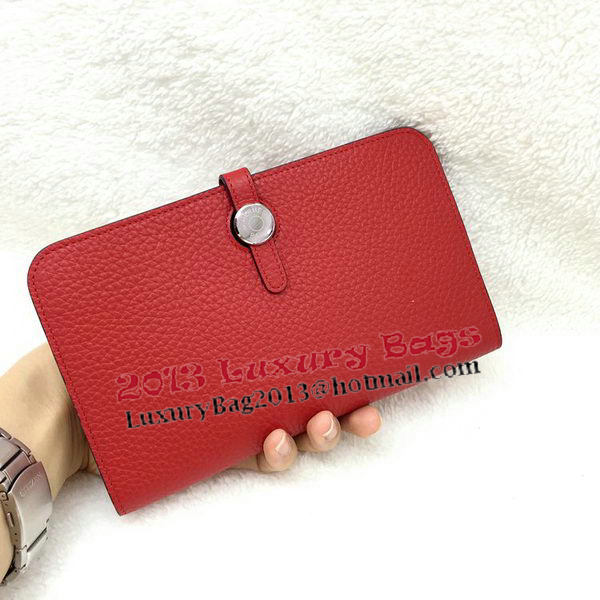 Hermes Dogon Combined Wallet Litchi Leather A508 Red Hermes Dogon Combined Wallet Litchi Leather A508 Red