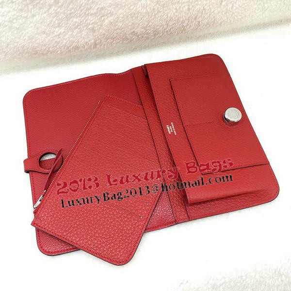 Hermes Dogon Combined Wallet Litchi Leather A508 Red Hermes Dogon Combined Wallet Litchi Leather A508 Red