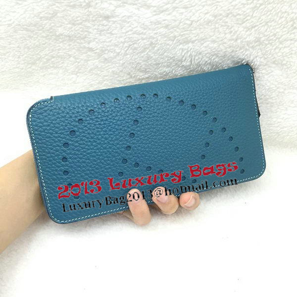 Hermes Evelyn Long Zip Wallet Litchi A808 Blue Hermes Evelyn Long Zip Wallet Litchi A808 Blue
