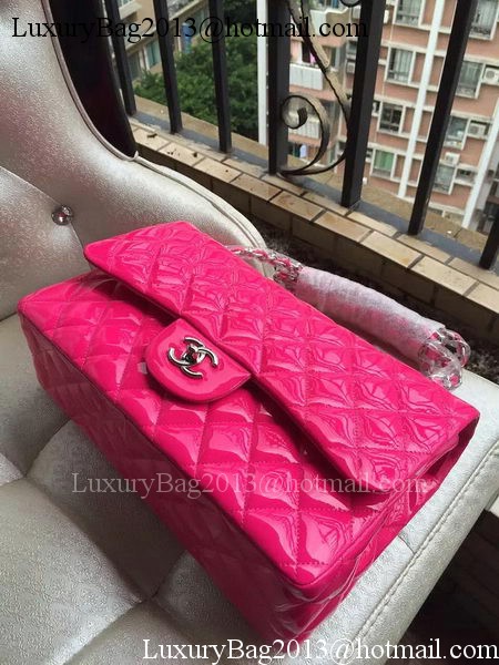 Chanel Classic Flap Bag Rose Original Patent Leather A1113 Silver