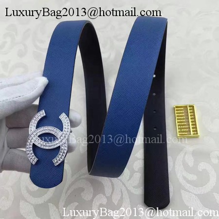 Chanel 30mm Blue Leather Belt CH5235 Silver Chanel 30mm Blue Leather Belt CH5235 Silver