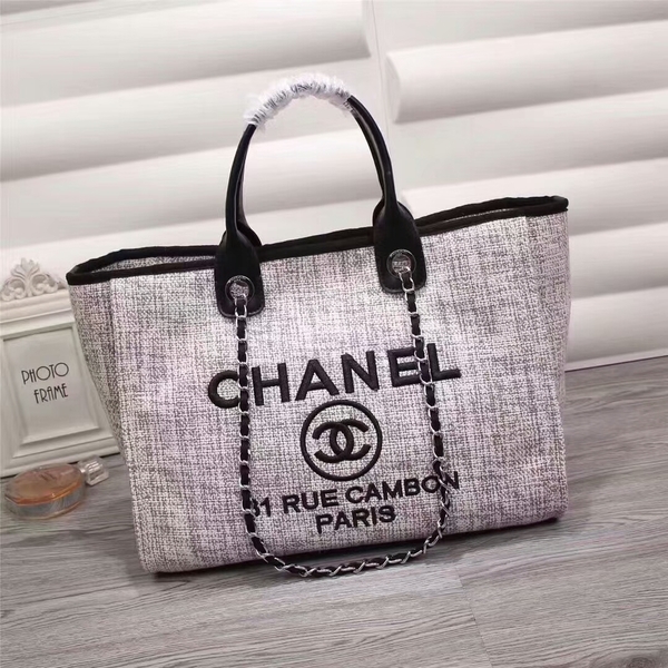 Chanel Canvas Leather Tote Shopping Bag 68047D