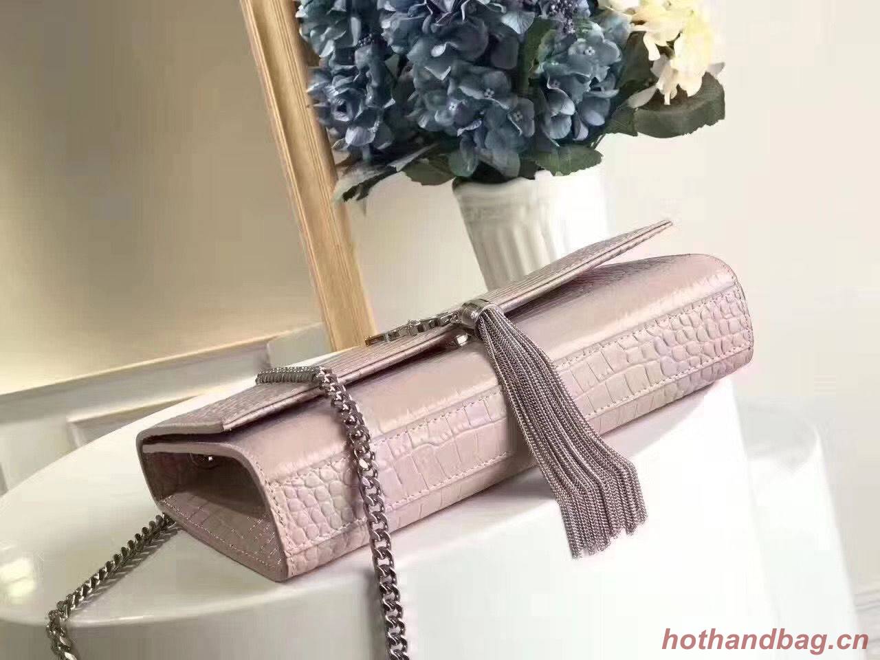 Yves Saint Laurent Crocodile Original Leather Shoulder Bag 1456 Pink&Silver