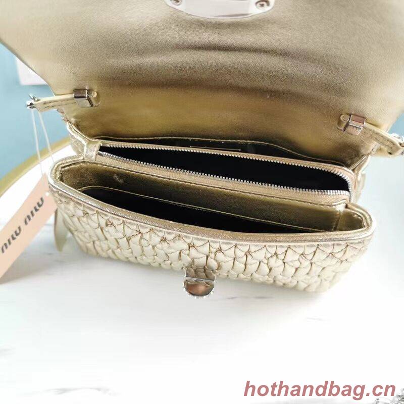 miu miu Matelasse Nappa Leather Shoulder Bag 5BP012M gold