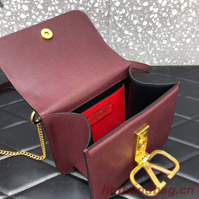 VALENTINO GARAVANI Stud Sign Grained Calfskin Shoulder Bag 0808 Burgundy