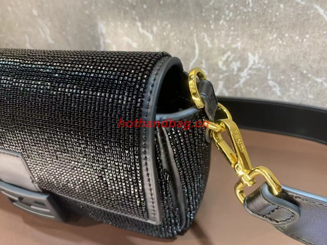 Fendi Baguette crystals and leather bag F0961 black