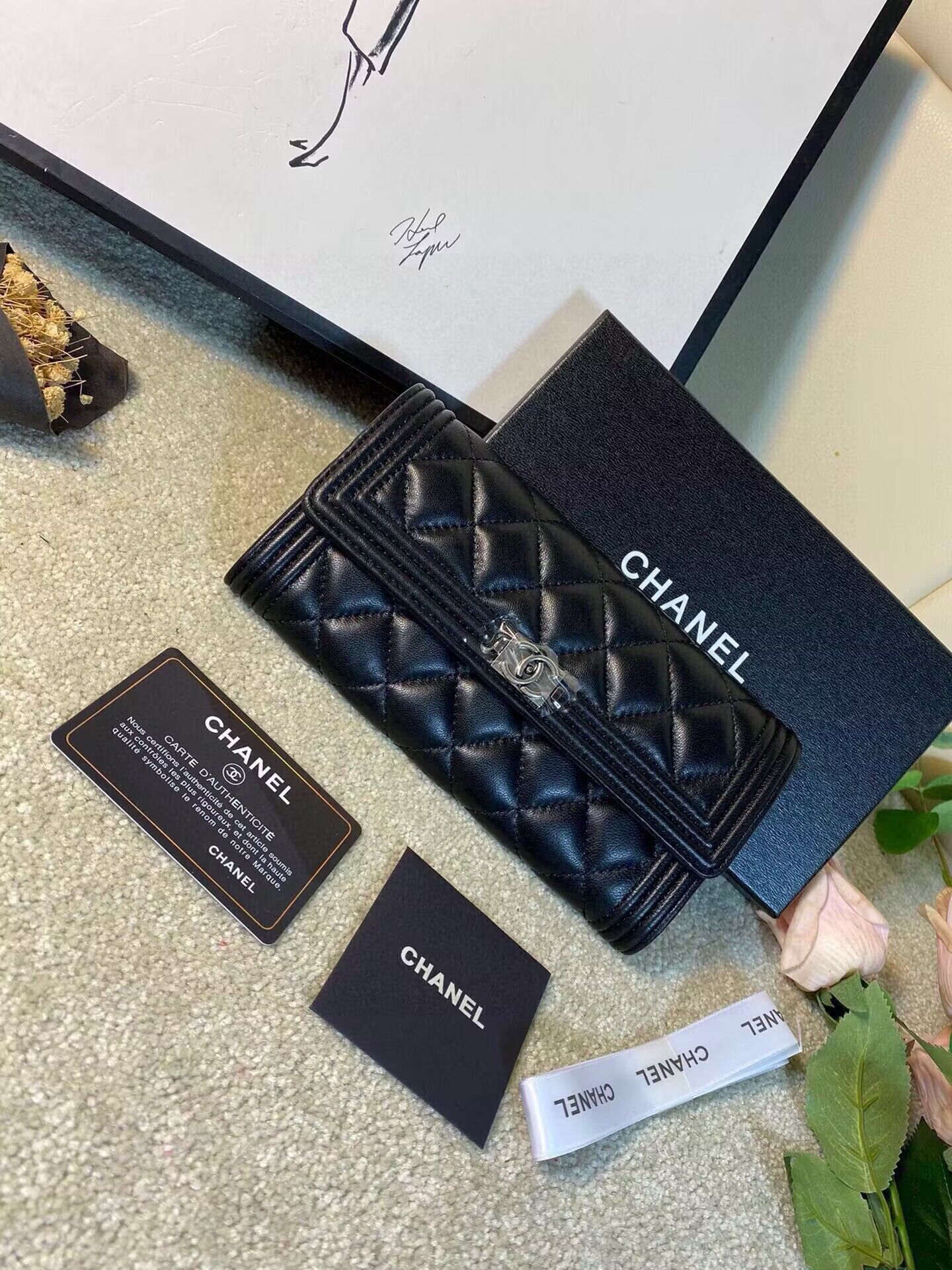 Chanel Boy Matelasse Long Wallet Black Sheepskin CHA5263 Silver Chanel Boy Matelasse Long Wallet Black Sheepskin CHA5263 Silver