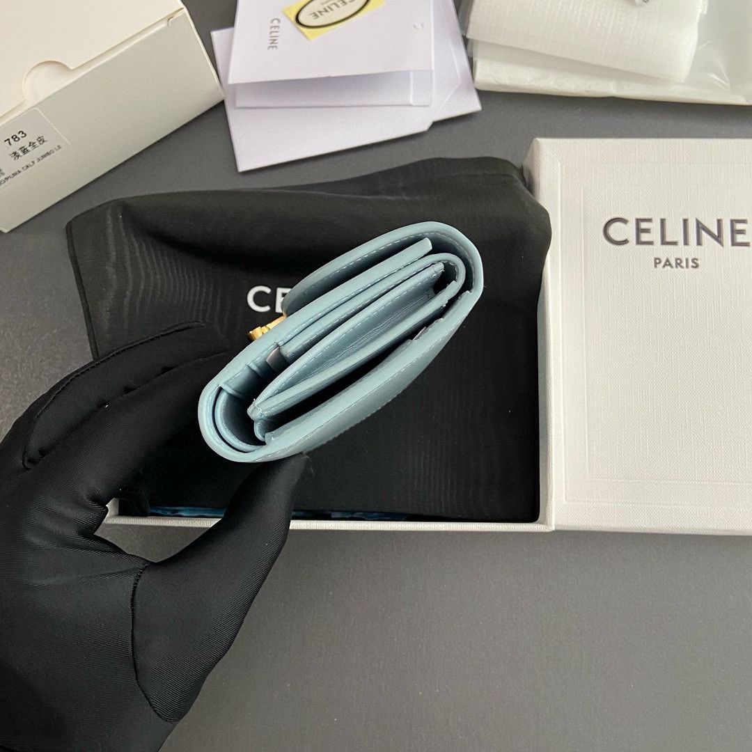 Celine SMALL WALLET TRIOMPHE IN SHINY CALFSKIN 10D783 BLUE Celine SMALL WALLET TRIOMPHE IN SHINY CALFSKIN 10D783 BLUE