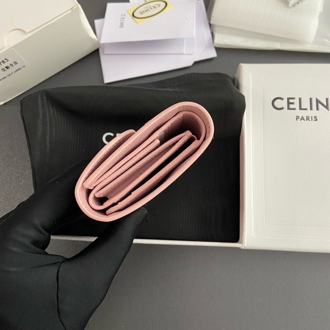 Celine SMALL WALLET TRIOMPHE IN SHINY CALFSKIN 10D783 PINK Celine SMALL WALLET TRIOMPHE IN SHINY CALFSKIN 10D783 PINK