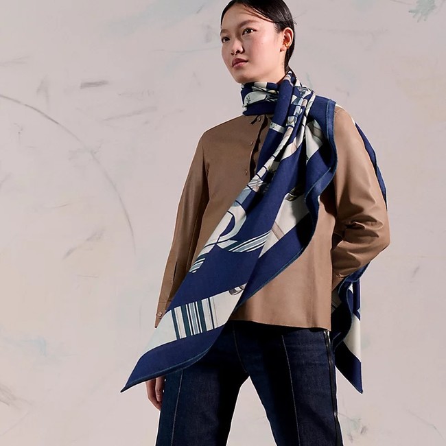 Hermes Shawl Cashmere and Silk Jacquard KY110