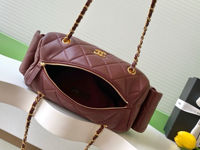 CHANEL Small Bowling Bag Lambskin AS5791 burgundy