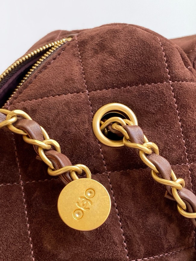 CHANEL Small Bowling Bag Suede AS5792 burgundy