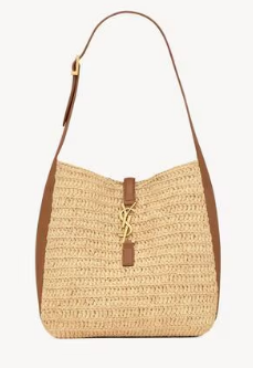 Saint Laurent LE 5 A 7 supple small in raffia and leather 823812 PALE BROWN AND BRICK Saint Laurent LE 5 A 7 supple small in raffia and leather 823812 PALE BROWN AND BRICK