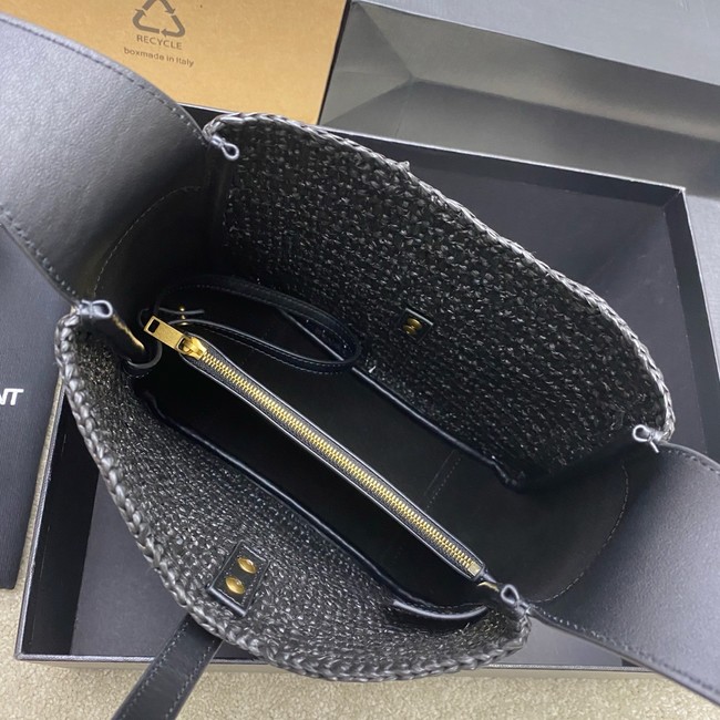 Saint Laurent LE 5 A 7 supple small in raffia and leather 823812 black