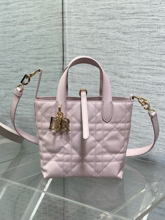 Small Dior Toujours Vertical Tote Bag Macrocannage Crinkled Calfskin M2835 light pink