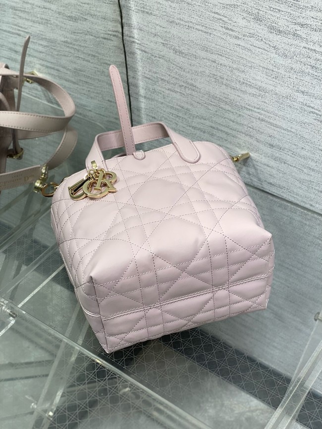 Small Dior Toujours Vertical Tote Bag Macrocannage Crinkled Calfskin M2835 light pink