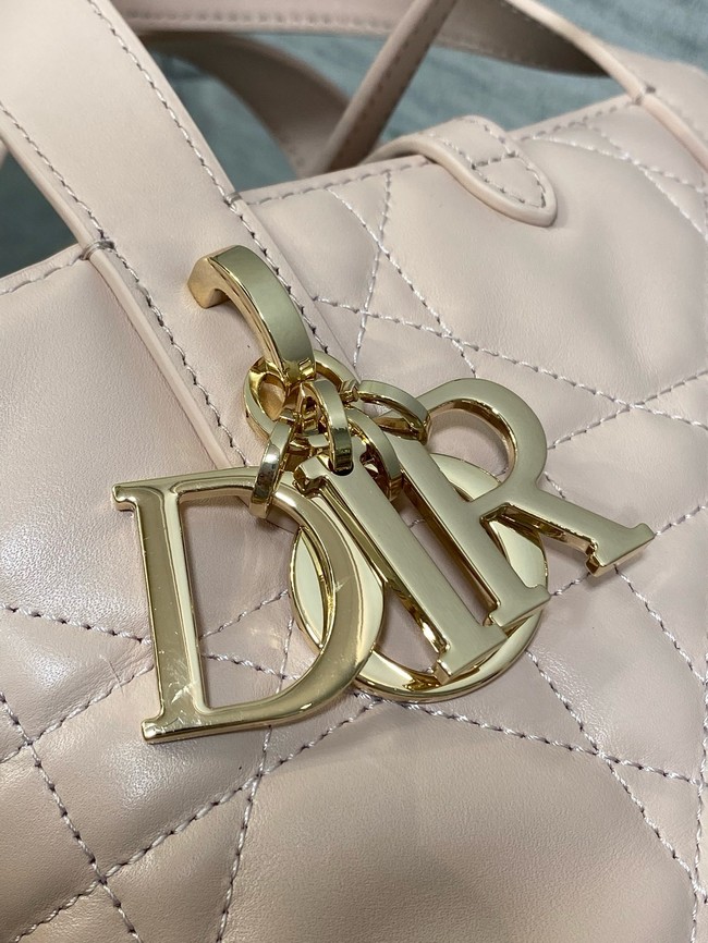 Small Dior Toujours Vertical Tote Bag Macrocannage Crinkled Calfskin M2835 pink