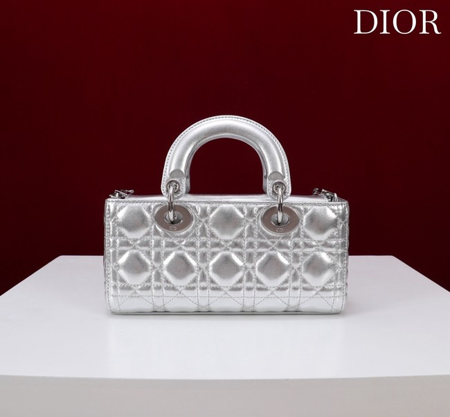 Dior Small Lady D-Joy Bag Silver-Tone Metallic Cannage Calfskin M0613